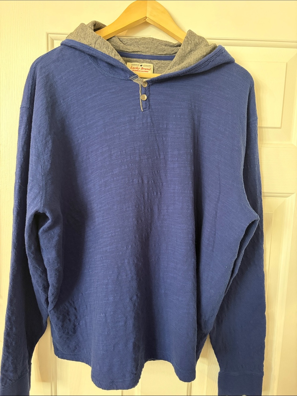 Lucky Brand Royal Blue Hooded Henley with Gray Hood Lining
